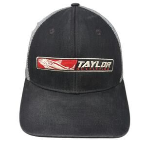 Vie Taylor Outfitting Trucker Hat Black One Size Mesh Snapback Fish Logo Cap